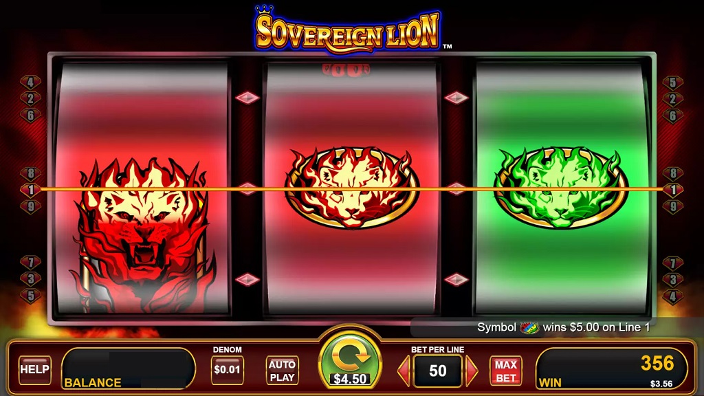 Screenshot of Sovereign Lion slot from Konami