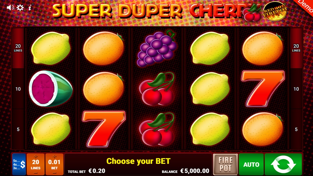 Screenshot of Super Duper Cherry Red Hot Firepot slot from Gamomat