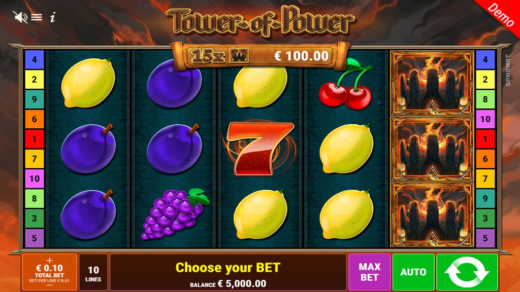 Screenshot of Tower of Power slot from Gamomat