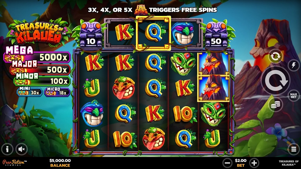 Screenshot of Treasures of Kilauea slot from PearFiction