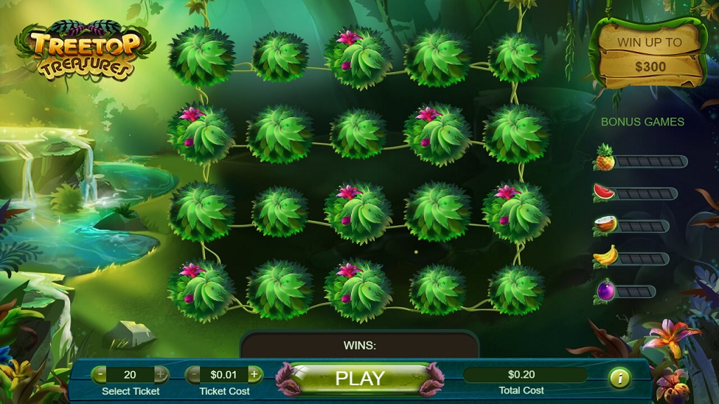 Screenshot of Treetop Treasures slot from NeoGames