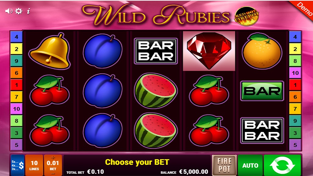 Screenshot of Wild Rubies Red Hot Firepot slot from Gamomat